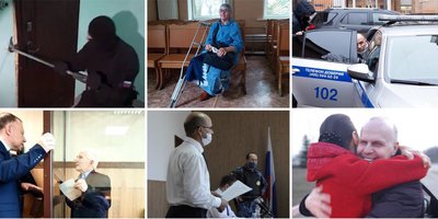 The repression of Jehovah&rsquo;s Witnesses continued in 2020. Source of photo above left: Investigative Committee of the Russian Federation